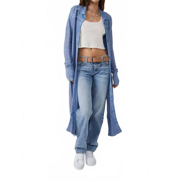 NEW FREE PEOPLE hudson maxi cardigan in blackbird blue